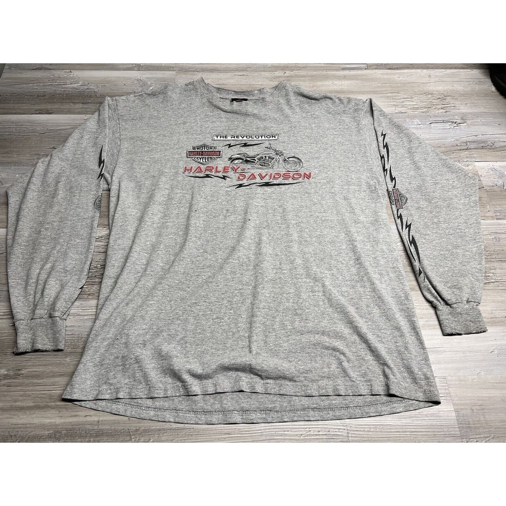 Vintage Y2K Sturgis Michigan Harley Davidson Long Sleeve Gray‎ 2XL Shirt Flames